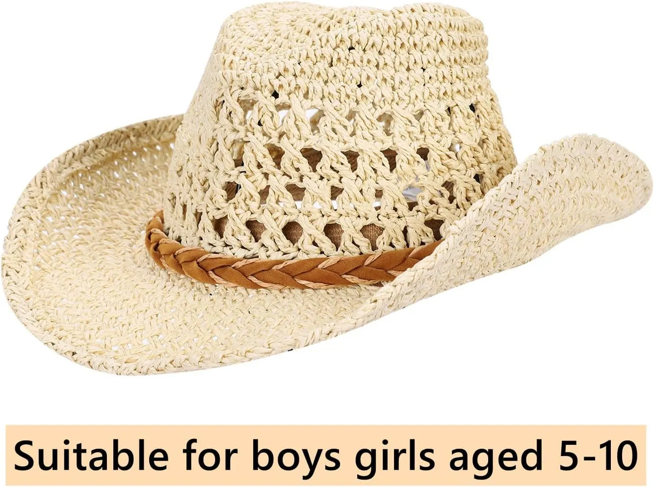 Western Cowboy Straw Hat for Boys Girls Shapeable Kids Fedora Panama Straw Hat Toddlers Floppy Sun Protection Beach Sun Cap