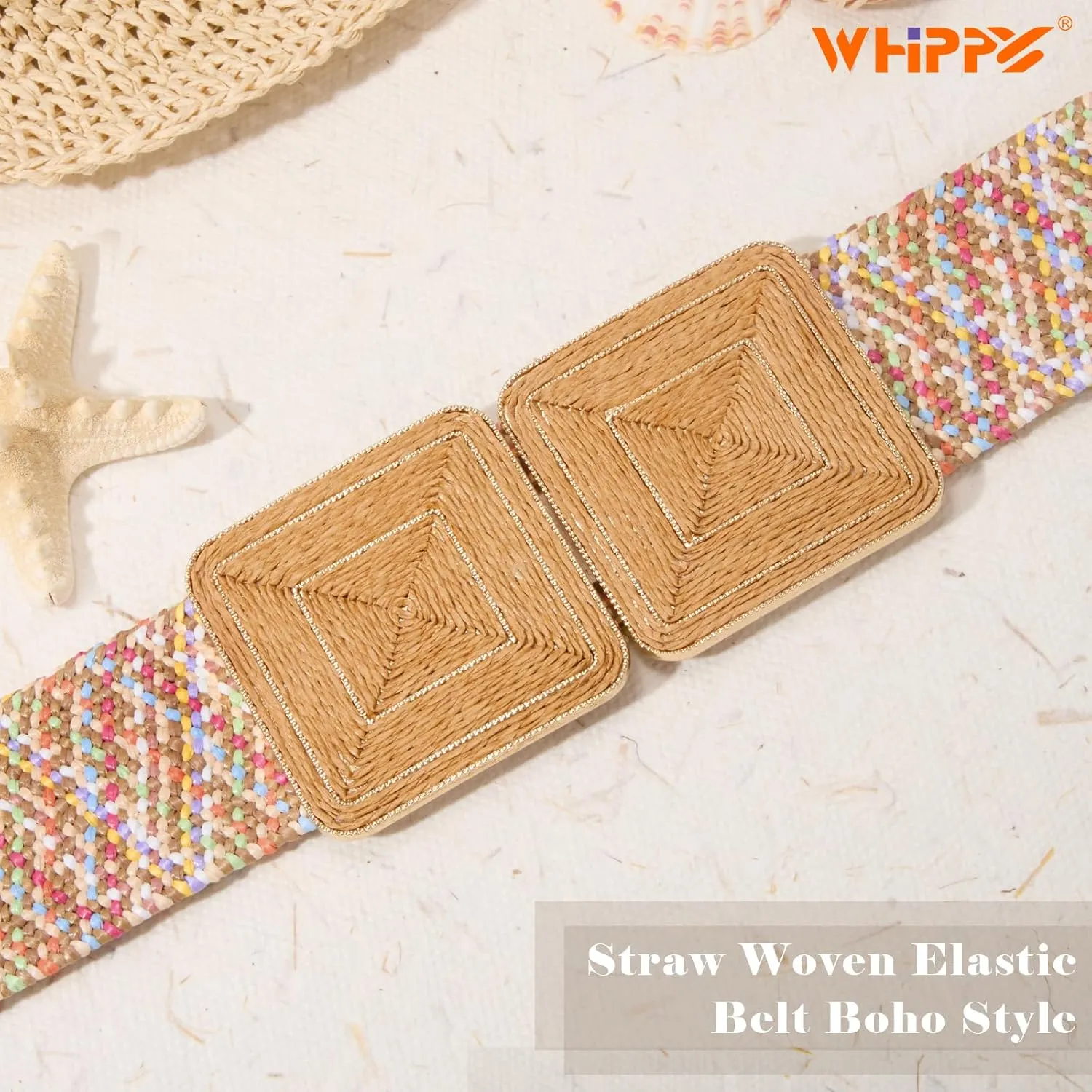 WHIPPY Straw Woven Elastic Belt for Women Fashion Boho Raffia Ladies Belt Braided Wide Stretch Waistband for Dress