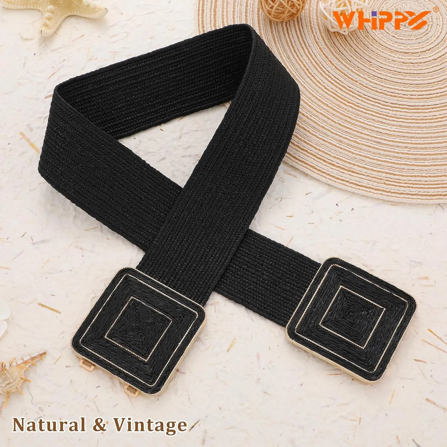 WHIPPY Straw Woven Elastic Belt for Women Fashion Boho Raffia Ladies Belt Braided Wide Stretch Waistband for Dress