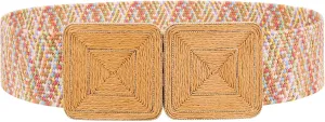 WHIPPY Straw Woven Elastic Belt for Women Fashion Boho Raffia Ladies Belt Braided Wide Stretch Waistband for Dress