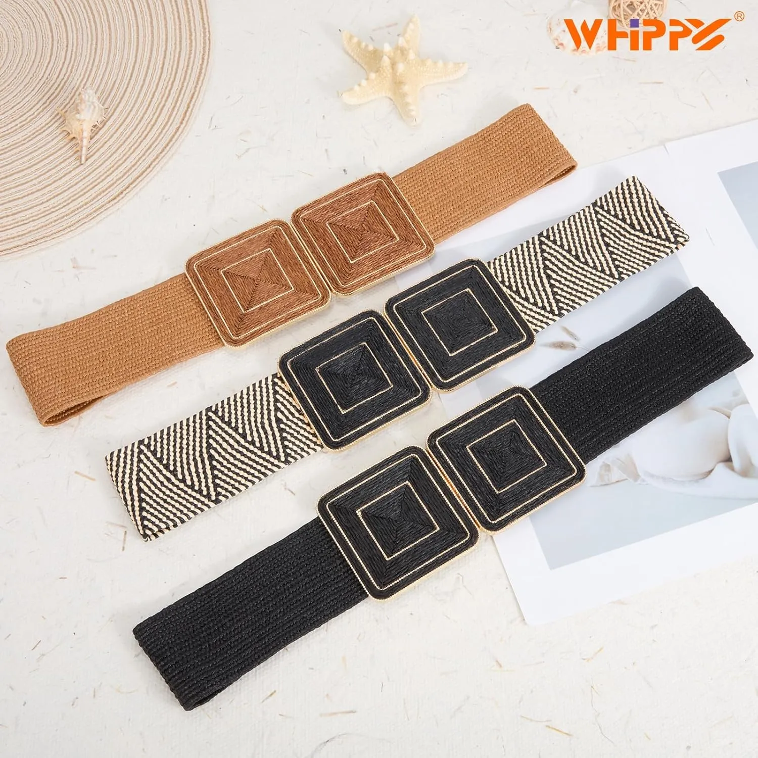 WHIPPY Straw Woven Elastic Belt for Women Fashion Boho Raffia Ladies Belt Braided Wide Stretch Waistband for Dress
