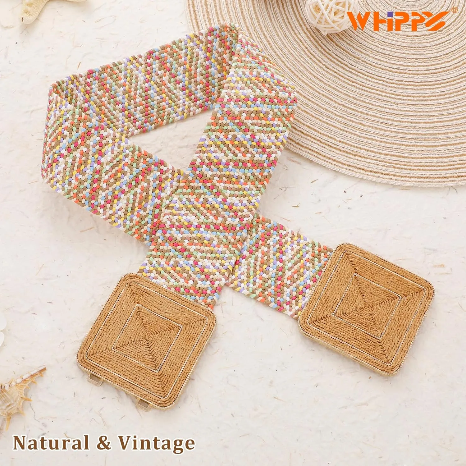 WHIPPY Straw Woven Elastic Belt for Women Fashion Boho Raffia Ladies Belt Braided Wide Stretch Waistband for Dress