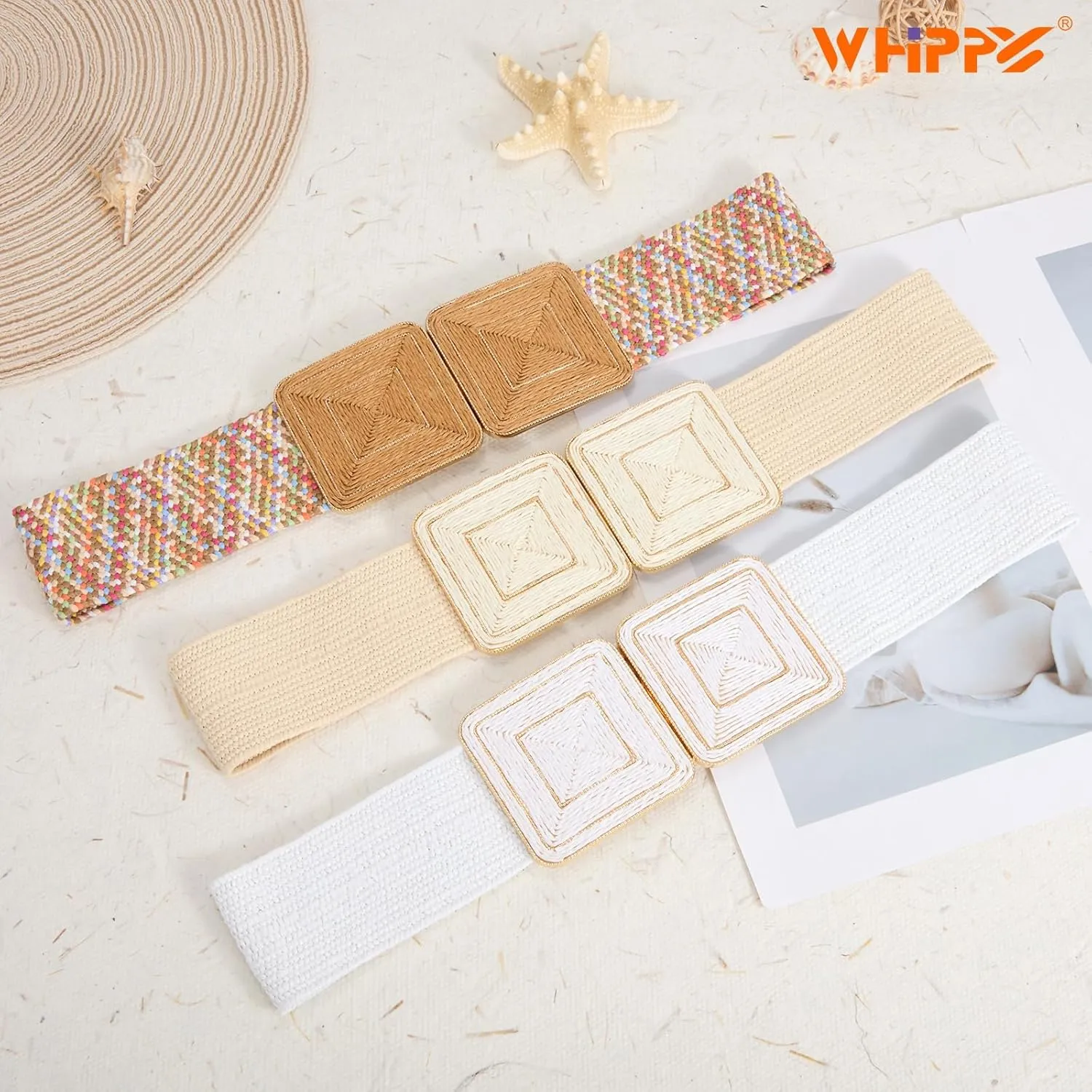 WHIPPY Straw Woven Elastic Belt for Women Fashion Boho Raffia Ladies Belt Braided Wide Stretch Waistband for Dress