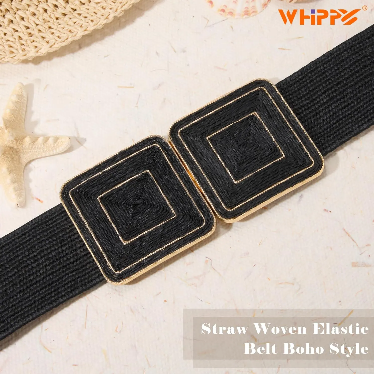 WHIPPY Straw Woven Elastic Belt for Women Fashion Boho Raffia Ladies Belt Braided Wide Stretch Waistband for Dress