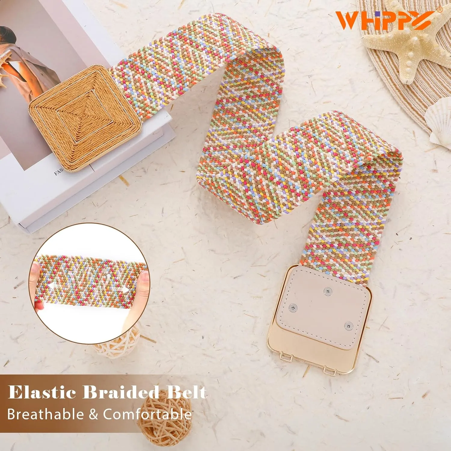 WHIPPY Straw Woven Elastic Belt for Women Fashion Boho Raffia Ladies Belt Braided Wide Stretch Waistband for Dress
