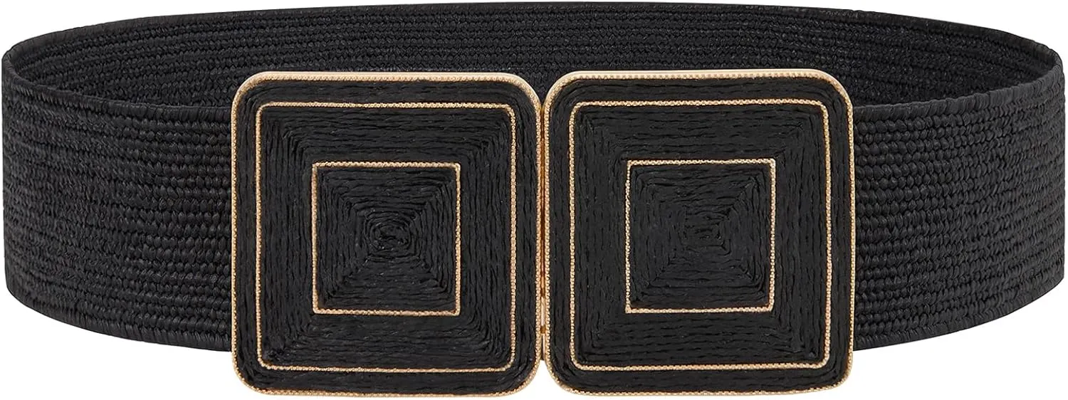 WHIPPY Straw Woven Elastic Belt for Women Fashion Boho Raffia Ladies Belt Braided Wide Stretch Waistband for Dress