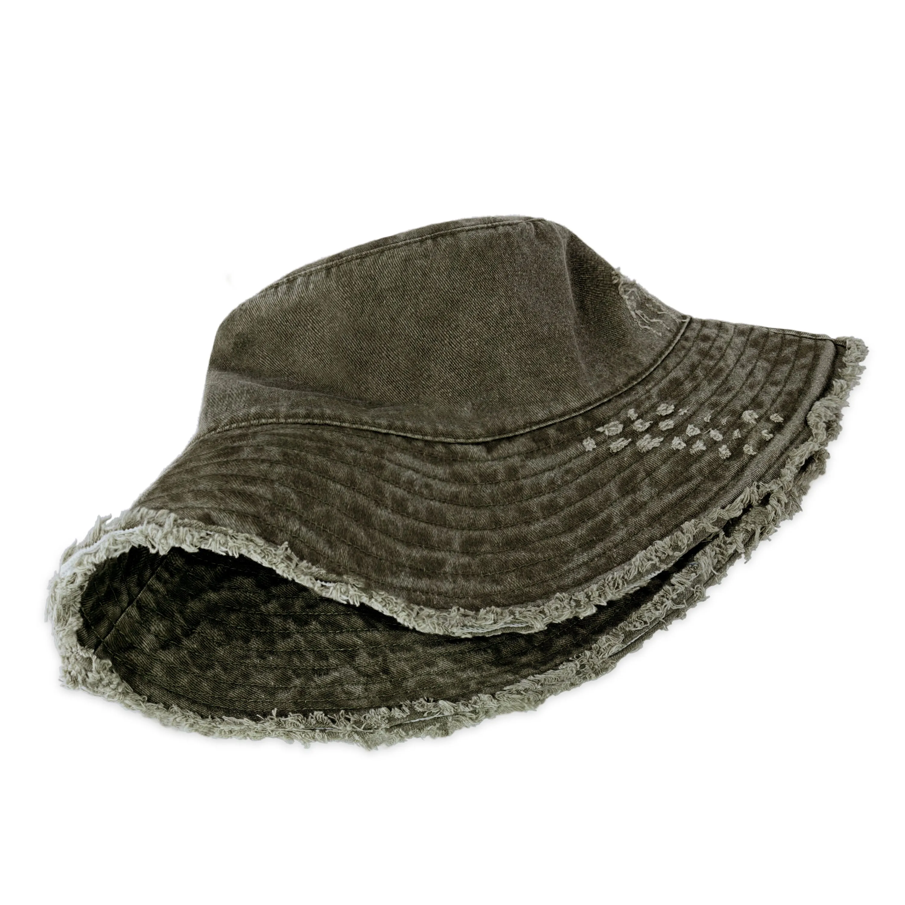 Wide Brim Frayed Bucket Hat