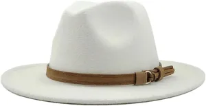 Women Men Fedora Hat with Leather Ribbon Gentleman Wide Brim Jazz Church Panama Sombrero Cap White Child 52-54CM