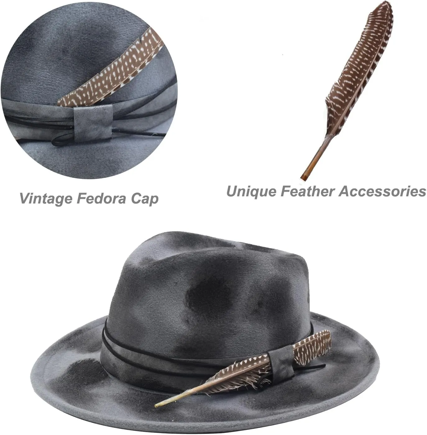 Womens & Mens Fedora Hats Vintage Wide Brim Felt Panama Rancher Hat