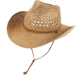 Womens Men Straw Cowboy Hat Foldable Wide Brim Summer Sun Hats Travel Vacation Lightweight Beach Cowgirl Hat