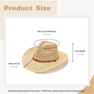 Womens Men Straw Cowboy Hat Foldable Wide Brim Summer Sun Hats Travel Vacation Lightweight Beach Cowgirl Hat