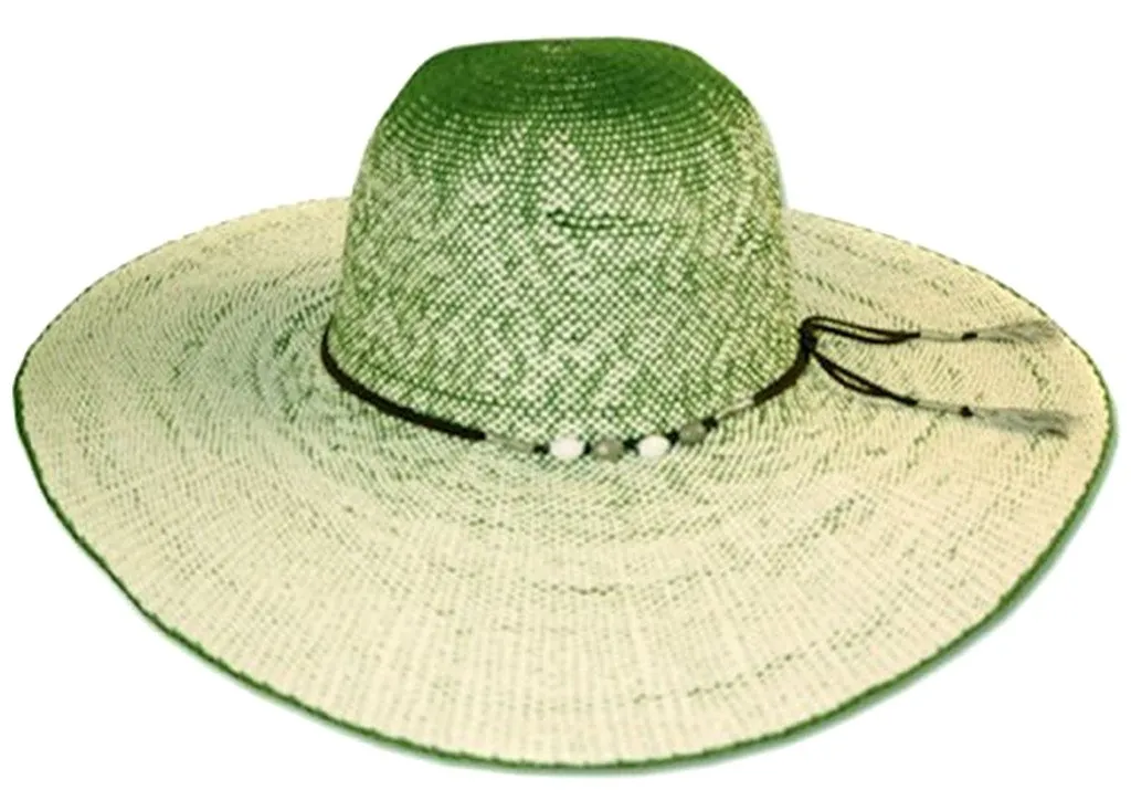 Womens UPF 50  100% 2-Tone Paper Straw Beaded Accent Wide Brim Floppy Hat